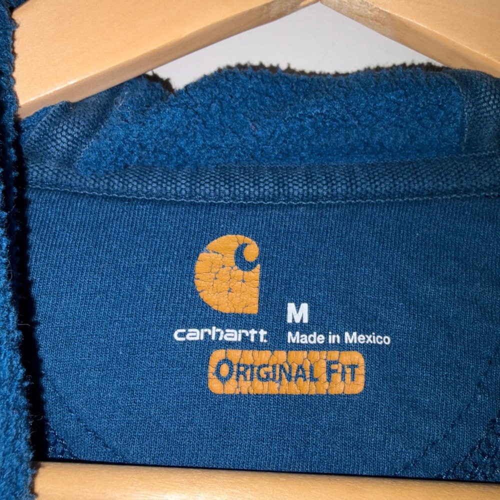 Carhartt K288 Mens Original Fit Sleeve Logo Hoodie Teal Blue Orange Medium - Picture 4 of 6